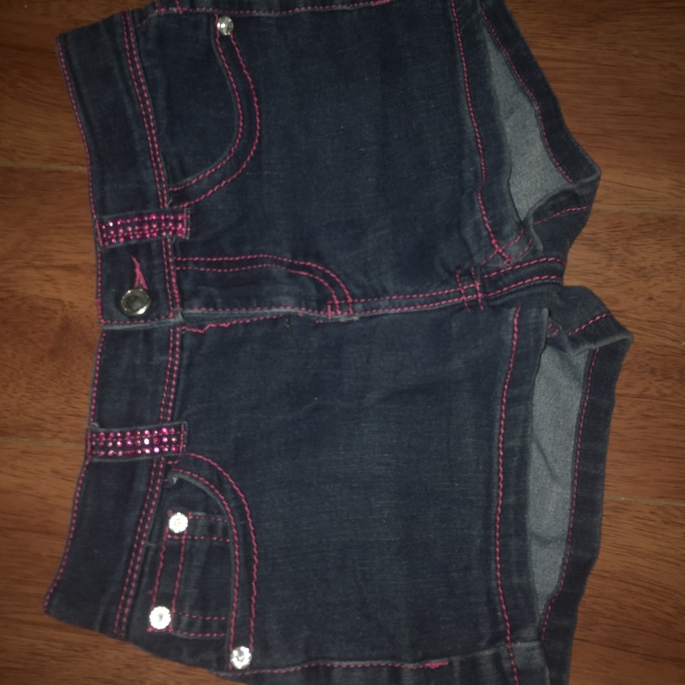 <3 Shorts with pink rhinestones